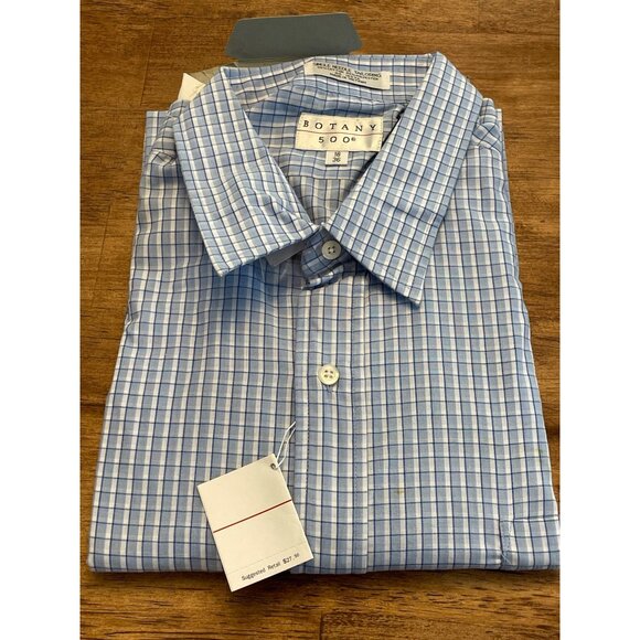 NWT Botany 500 Men's Light Blue & White Checkered Dress Shirt #R-5-116-10 - Picture 1 of 7